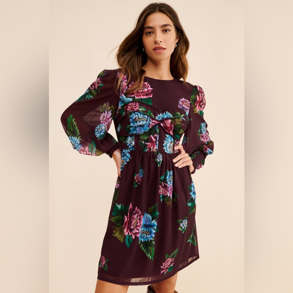 Anthropologie Vineet Bahl Embroidered Long Sleeve Mini Dress in Medium